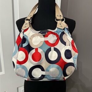 Coach Multicolor Circle Print Shoulder Bag - Red/Navy/Light Blue/Beige
